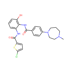 CN1CCCN(c2ccc(C(=O)Nc3c(O)cccc3NC(=O)c3ccc(Cl)s3)cc2)CC1 ZINC000073387036