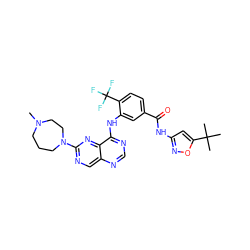 CN1CCCN(c2ncc3ncnc(Nc4cc(C(=O)Nc5cc(C(C)(C)C)on5)ccc4C(F)(F)F)c3n2)CC1 ZINC000148081617