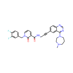 CN1CCCN(c2ncnc3ccc(C#CCNC(=O)c4cccn(Cc5ccc(F)c(F)c5)c4=O)cc23)CC1 ZINC000096176286