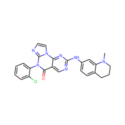 CN1CCCc2ccc(Nc3ncc4c(=O)n(-c5ccccc5Cl)c5nccn5c4n3)cc21 ZINC000143817826