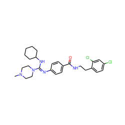 CN1CCN(/C(=N/c2ccc(C(=O)NCCc3ccc(Cl)cc3Cl)cc2)NC2CCCCC2)CC1 ZINC000013581438