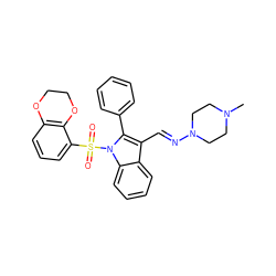 CN1CCN(/N=C/c2c(-c3ccccc3)n(S(=O)(=O)c3cccc4c3OCCO4)c3ccccc23)CC1 ZINC000096917785