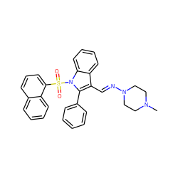 CN1CCN(/N=C/c2c(-c3ccccc3)n(S(=O)(=O)c3cccc4ccccc34)c3ccccc23)CC1 ZINC000096921209