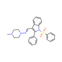 CN1CCN(/N=C/c2c(-c3ccccc3)n(S(=O)(=O)c3ccccc3)c3ccccc23)CC1 ZINC000096917791