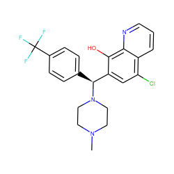 CN1CCN([C@@H](c2ccc(C(F)(F)F)cc2)c2cc(Cl)c3cccnc3c2O)CC1 ZINC000022864836