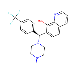 CN1CCN([C@@H](c2ccc(C(F)(F)F)cc2)c2ccc3cccnc3c2O)CC1 ZINC000021486623