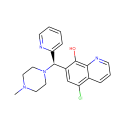 CN1CCN([C@@H](c2ccccn2)c2cc(Cl)c3cccnc3c2O)CC1 ZINC000021673422