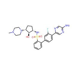 CN1CCN([C@@H]2CC[C@H](NS(=O)(=O)c3ccccc3-c3ccc(-c4cnc(N)cn4)c(F)c3)[C@H]2O)CC1 ZINC001772597676