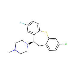 CN1CCN([C@@H]2Cc3ccc(Cl)cc3Sc3ccc(F)cc32)CC1 ZINC000019802234