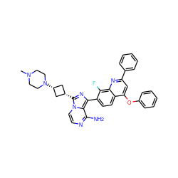 CN1CCN([C@H]2C[C@@H](c3nc(-c4ccc5c(Oc6ccccc6)cc(-c6ccccc6)nc5c4F)c4c(N)nccn43)C2)CC1 ZINC000261146777