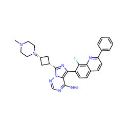 CN1CCN([C@H]2C[C@@H](c3nc(-c4ccc5ccc(-c6ccccc6)nc5c4F)c4c(N)ncnn43)C2)CC1 ZINC000254018960