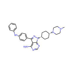 CN1CCN([C@H]2CC[C@@H](n3nc(-c4ccc(Nc5ccccc5)cc4)c4c(N)ncnc43)CC2)CC1 ZINC000167367422