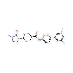 CN1CCN([C@H]2CC[C@H](C(=O)Nc3ccc(-c4cc(F)cc(F)c4)cn3)CC2)C1=O ZINC000113699364