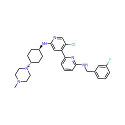 CN1CCN([C@H]2CC[C@H](Nc3cc(-c4cccc(NCc5cccc(F)c5)n4)c(Cl)cn3)CC2)CC1 ZINC000261189899