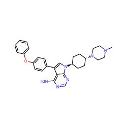 CN1CCN([C@H]2CC[C@H](n3cc(-c4ccc(Oc5ccccc5)cc4)c4c(N)ncnc43)CC2)CC1 ZINC000100377362