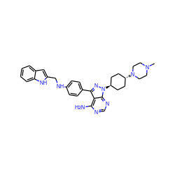 CN1CCN([C@H]2CC[C@H](n3nc(-c4ccc(NCc5cc6ccccc6[nH]5)cc4)c4c(N)ncnc43)CC2)CC1 ZINC000253633109