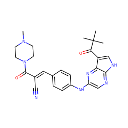 CN1CCN(C(=O)/C(C#N)=C/c2ccc(Nc3cnc4[nH]cc(C(=O)C(C)(C)C)c4n3)cc2)CC1 ZINC000148914432