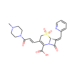 CN1CCN(C(=O)/C=C/C2=C(C(=O)O)N3C(=O)/C(=C/c4ccccn4)[C@H]3S(=O)(=O)C2)CC1 ZINC000013442970