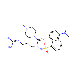 CN1CCN(C(=O)[C@@H](CCCN=C(N)N)NS(=O)(=O)c2cccc3c(N(C)C)cccc23)CC1 ZINC000027893714