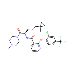 CN1CCN(C(=O)[C@@H](COCC2(C)CC2)NC(=O)c2cccnc2Oc2ccc(C(F)(F)F)cc2Cl)CC1 ZINC000068245742