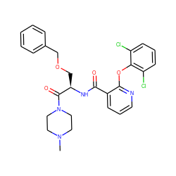 CN1CCN(C(=O)[C@@H](COCc2ccccc2)NC(=O)c2cccnc2Oc2c(Cl)cccc2Cl)CC1 ZINC000073142197