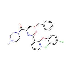 CN1CCN(C(=O)[C@@H](COCc2ccccc2)NC(=O)c2cccnc2Oc2ccc(Cl)cc2Cl)CC1 ZINC000073168760