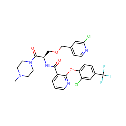 CN1CCN(C(=O)[C@@H](COCc2ccnc(Cl)c2)NC(=O)c2cccnc2Oc2ccc(C(F)(F)F)cc2Cl)CC1 ZINC000068245743