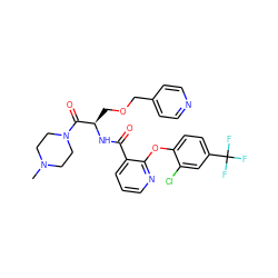 CN1CCN(C(=O)[C@@H](COCc2ccncc2)NC(=O)c2cccnc2Oc2ccc(C(F)(F)F)cc2Cl)CC1 ZINC000073165660