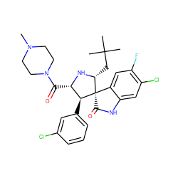 CN1CCN(C(=O)[C@@H]2N[C@H](CC(C)(C)C)[C@]3(C(=O)Nc4cc(Cl)c(F)cc43)[C@H]2c2cccc(Cl)c2)CC1 ZINC000144385078
