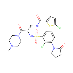 CN1CCN(C(=O)[C@H](CNC(=O)c2ccc(Cl)s2)NS(=O)(=O)c2cccc(N3CCCC3=O)c2Cl)CC1 ZINC000103240205