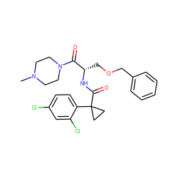 CN1CCN(C(=O)[C@H](COCc2ccccc2)NC(=O)C2(c3ccc(Cl)cc3Cl)CC2)CC1 ZINC000095552942