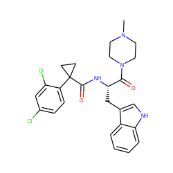 CN1CCN(C(=O)[C@H](Cc2c[nH]c3ccccc23)NC(=O)C2(c3ccc(Cl)cc3Cl)CC2)CC1 ZINC000068245363