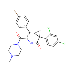 CN1CCN(C(=O)[C@H](Cc2ccc(Br)cc2)NC(=O)C2(c3ccc(Cl)cc3Cl)CC2)CC1 ZINC000095553704