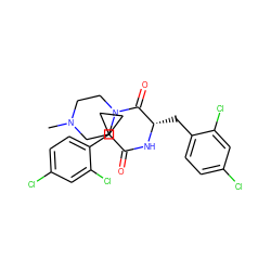 CN1CCN(C(=O)[C@H](Cc2ccc(Cl)cc2Cl)NC(=O)C2(c3ccc(Cl)cc3Cl)CC2)CC1 ZINC000095554062