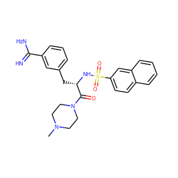 CN1CCN(C(=O)[C@H](Cc2cccc(C(=N)N)c2)NS(=O)(=O)c2ccc3ccccc3c2)CC1 ZINC000021290170