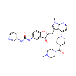 CN1CCN(C(=O)C2CCN(c3ccnc4c3c(/C=C3\Oc5ccc(NC(=O)Nc6cccnc6)cc5C3=O)cn4C)CC2)CC1 ZINC000049793668