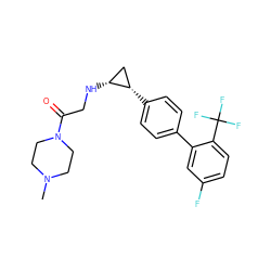 CN1CCN(C(=O)CN[C@@H]2C[C@@H]2c2ccc(-c3cc(F)ccc3C(F)(F)F)cc2)CC1 ZINC000073240804