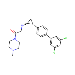 CN1CCN(C(=O)CN[C@H]2C[C@@H]2c2ccc(-c3cc(Cl)cc(Cl)c3)cc2)CC1 ZINC000096172301