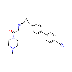 CN1CCN(C(=O)CN[C@H]2C[C@@H]2c2ccc(-c3ccc(C#N)cc3)cc2)CC1 ZINC000096172297