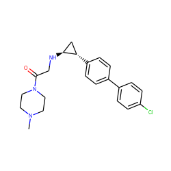 CN1CCN(C(=O)CN[C@H]2C[C@@H]2c2ccc(-c3ccc(Cl)cc3)cc2)CC1 ZINC000096172312