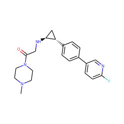 CN1CCN(C(=O)CN[C@H]2C[C@@H]2c2ccc(-c3ccc(F)nc3)cc2)CC1 ZINC000653688502