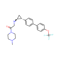 CN1CCN(C(=O)CN[C@H]2C[C@@H]2c2ccc(-c3ccc(OC(F)(F)F)cc3)cc2)CC1 ZINC000096172307