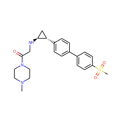 CN1CCN(C(=O)CN[C@H]2C[C@@H]2c2ccc(-c3ccc(S(C)(=O)=O)cc3)cc2)CC1 ZINC000096172300