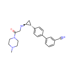 CN1CCN(C(=O)CN[C@H]2C[C@@H]2c2ccc(-c3cccc(C#N)c3)cc2)CC1 ZINC000096172296