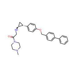 CN1CCN(C(=O)CN[C@H]2C[C@@H]2c2ccc(OCc3ccc(-c4ccccc4)cc3)cc2)CC1 ZINC000068204281