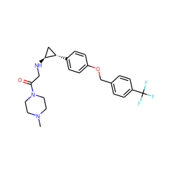 CN1CCN(C(=O)CN[C@H]2C[C@@H]2c2ccc(OCc3ccc(C(F)(F)F)cc3)cc2)CC1 ZINC000096172305