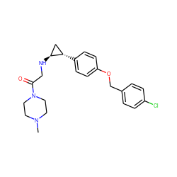 CN1CCN(C(=O)CN[C@H]2C[C@@H]2c2ccc(OCc3ccc(Cl)cc3)cc2)CC1 ZINC000096172289