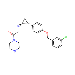 CN1CCN(C(=O)CN[C@H]2C[C@@H]2c2ccc(OCc3cccc(Cl)c3)cc2)CC1 ZINC000068204279