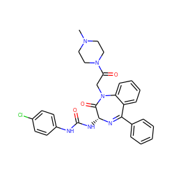 CN1CCN(C(=O)CN2C(=O)[C@@H](NC(=O)Nc3ccc(Cl)cc3)N=C(c3ccccc3)c3ccccc32)CC1 ZINC000027433772