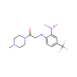 CN1CCN(C(=O)CNc2ccc(C(F)(F)F)cc2[N+](=O)[O-])CC1 ZINC000004819061